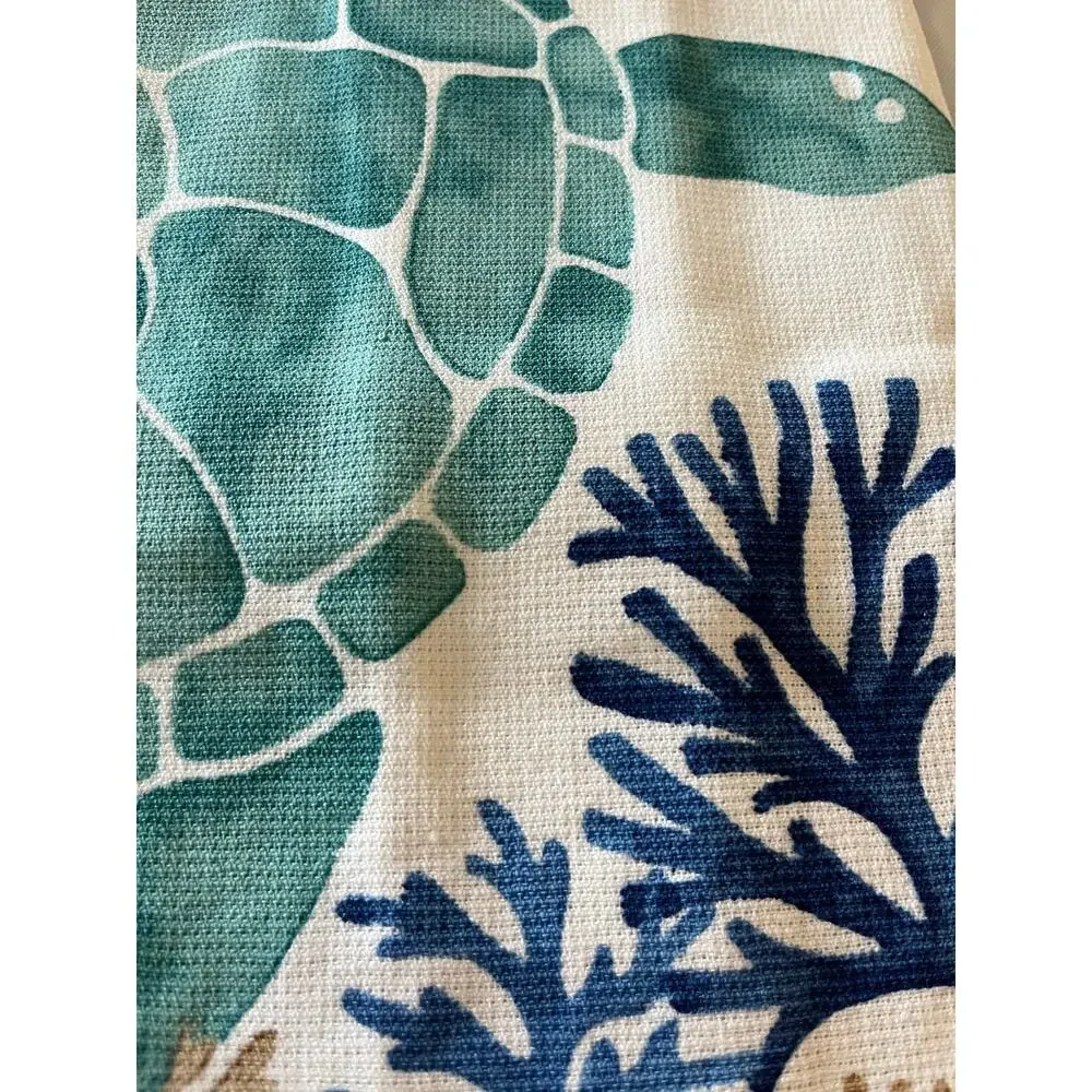Handmade Nautical Hanging Towel Beachy Coastal Turtle Coral Blue
